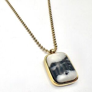 J. Crew Zebra Dolomite Gemstone Pendant on Long Yellow Gold Chain Necklace